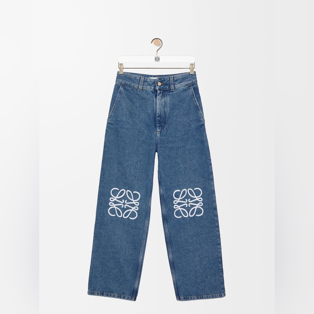 Loewe Blue and White Flare Jeans with Embroidered Details